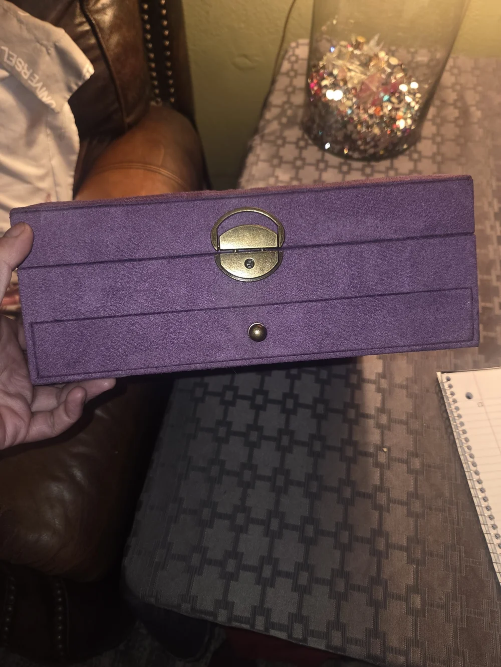 Purple Velvet Jewelry Box Organizer - Multi-Compartment Storage